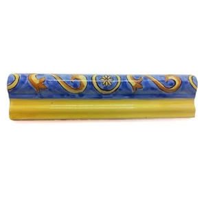 Ceramiche Vietri Toro London Piastrella 20cm Tinte a Mano ITALIANO Blu Giallo - Picture 1 of 7