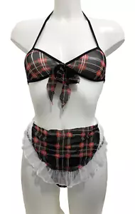 Reggiseno, gonna e perizoma trasparenti tartan nero e rosso UK 8 sexy set trasparente trasparente - Foto 1 di 13