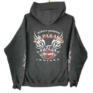 Vintage Harley Davidson Sweatshirt Hoodie Medium Full Zip Distressed Indiana Y2K - Picture 1 of 12
