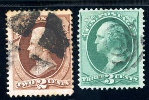 USAstamps Used FVF US 1870 Washington Bank Note Scott 135, 136 Grilled - Picture 1 of 2