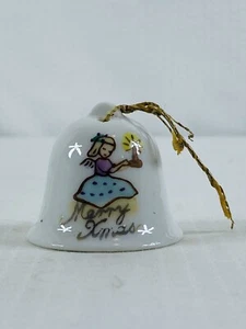 Vintage Mini campana natalizia 1,5" - ornamento porcellana - Giappone - angelo Buon Natale - Foto 1 di 7