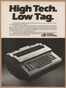 Máquina de escribir Smith Corona 1985 anuncio impreso vintage resistente elegante alta tecnología etiqueta baja - Imagen 1 de 3