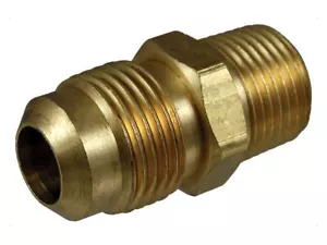 1/2" SAE 45 Male x 3/8" NPTF Male Brass Straight Adapter/Fitting | 348-08-06 - Picture 1 of 1