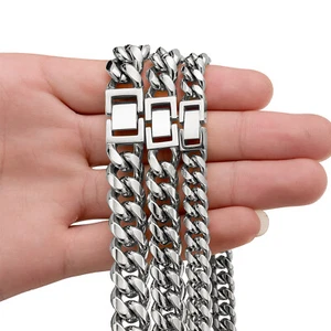 8-14 mm Voll Edelstahl Miami Hip Hop Kubanische Kette Halskette oder Armband - Bild 1 von 13