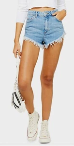 Topshop Womens Jean Shorts Size 10 Blue Kiri Denim Cut Off - Picture 1 of 5