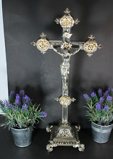 Antique french spelter metal crucifix religious
