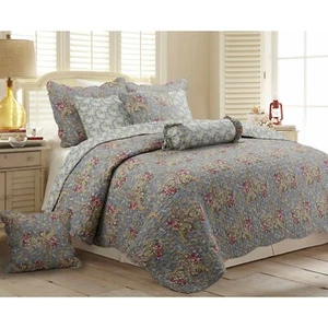 Queen Size 100% Cotton Paisley Reversible 3 Pc Cottage Quilt Set Machine Wash - Picture 1 of 5