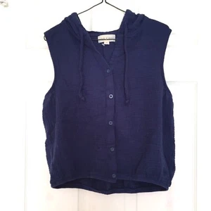 Cloth & Stone dunkelblau ärmellos Kapuze Knopfleiste Kordelzug Top Gr. S - Bild 1 von 5
