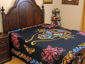 Black Tribal Skull Cotton Bedding Halloween Theme Wall Tapestry Bed Sheet Full - Picture 1 of 3