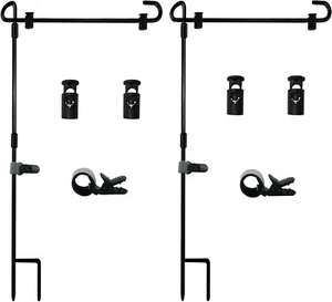 2 Pack Garden Flag Stand Holder Pole with Garden Flag Stopper and Anti-Wind Clip - Picture 1 of 7