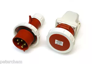 32 amp 5 pin waterproof IP67 plug & surface socket 380 - 415V 32A 3P+N+E red - Picture 1 of 7