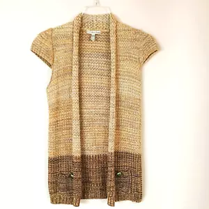 American Rag Long Cardigan Sweater L Tan & Brown Open Front. Button Pockets - Picture 1 of 7