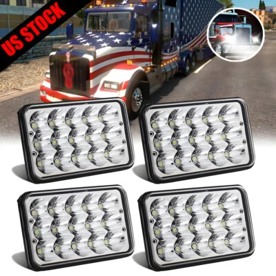 4pcs 4x6'' 90W Led Headlights Hi-Lo Sealed Beam for Peterbilt Kenworth T800 W900 - Image 1 of 4