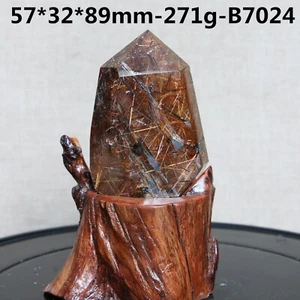 B7024-271g Rare!!! NATURAL Copper Hair Rutilated Quartz Crystal Point Healing - Picture 1 of 12