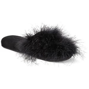 INC International Concepts Pantofole nere profonde zeppa finto marabou piccole 5-6 nuove - Foto 1 di 3
