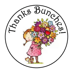 30 1.5" THANK YOU GIRL FLOWERS FAVOR LABELS ROUND STICKERS - Picture 1 of 1