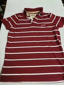 Hollister Maroon/White Striped Polo Shirt Sz L - Picture 1 of 5