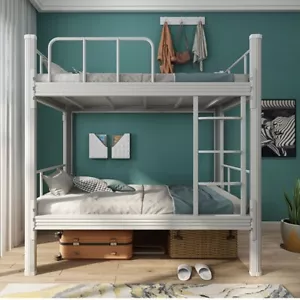 COMMERCIAL GRADE SINGLE BUNKBED SQUARE METAL SILVER WHITE. DELIVERY NOT INCLUDED - Picture 1 of 5