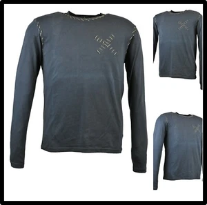 t shirt uomo manica lunga maglietta elasticizzata maglia slim di cotone nera xl - Foto 1 di 11