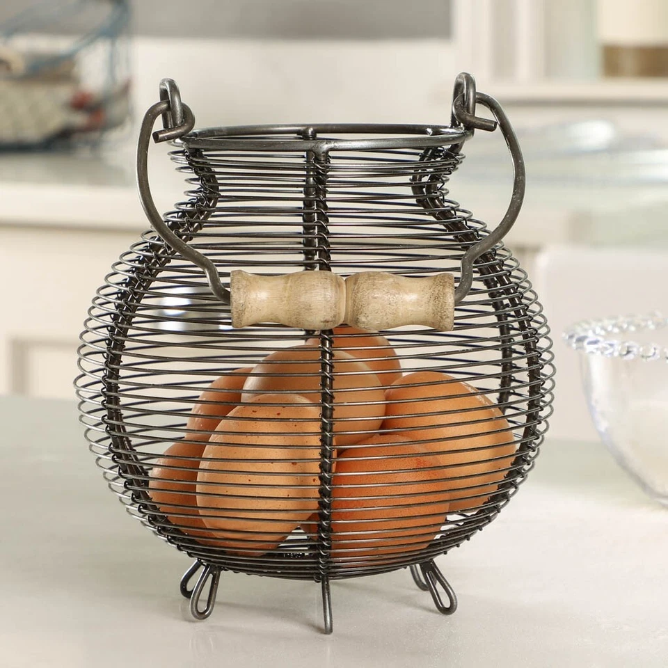 Large Wire Egg Basket Caddy Country Metal Kitchen Eggs Storage Holder Stand - Image 1 of 4