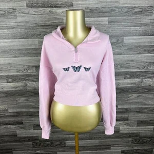 HOLLISTER 1/4 Zip Mock Neck Pink Cropped Pullover Sweatshirt Women's Size Medium - Picture 1 of 13