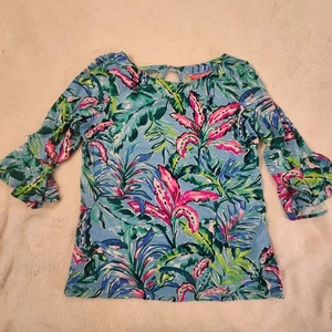 Lilly Pulitzer Fontaine Womens Top Bell Boho Blue Blouse Festival Peasant - Picture 1 of 9