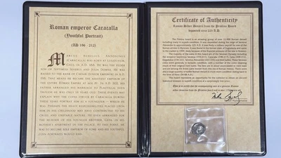 Moneda antigua de plata romana Denario emperador Caracalla moneda tesoro de Pristina con certificado de autenticidad Foto 1 de 4