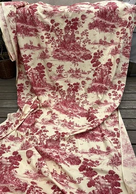 "Globo de aire caliente de tela de baño francés rojo amarillo por yarda 62"" w raro difícil de encontrar" Foto 1 de 4