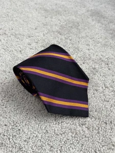 Polo Ralph Lauren Silk Tie Repp Striped Black With Yellow Purple Stripes - Picture 1 of 4