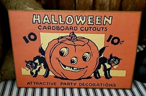 VINTAGE OLD RETRO 1950'S PRIMITIVE STYLE HALLOWEEN 10 CENT CUTOUTS WOOD SIGN - Picture 1 of 8