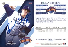 Billy Oxford Signed 2018 Choice Brooklyn Cyclones #23 Card Auto AU