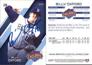 Billy Oxford Signed 2018 Choice Brooklyn Cyclones #23 Card Auto AU