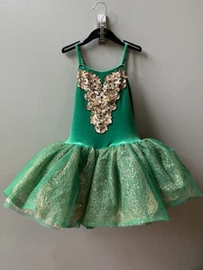Costume danza rivoluzione body vestito balletto punta verde smeraldo oro tutù XLC - Foto 1 di 20
