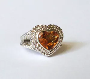 Judith Ripka 925 Sterling Silver Citrine Heart Ring Size 5 - Picture 1 of 4