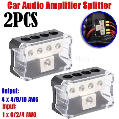 NEW Power Ground Amp Distribution Block 0/2/4 Gauge Input 4/8/10 Gauge Output×2 - Image 1 of 4