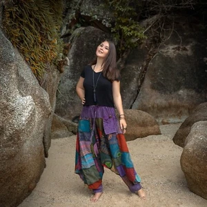 Paloma Patchwork Harem Pants Boho Hippie Festival Wide Leg Unisex One Plus Size - Picture 1 of 3