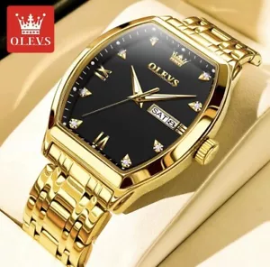 OLEVS TOP Brand Quartz Watch for Men Luxury Diamond Stainless steel Black & Gold - Picture 1 of 3