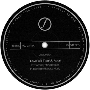 Joy Division. Repro record label sticker. Love Will Tear Us Apart. Factory.