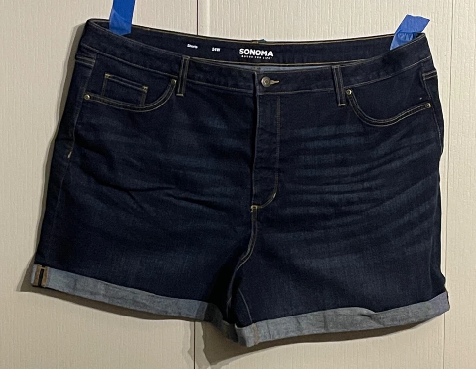 Pantalones cortos de mezclilla para mujer Sonoma azul talla 24W azul lavado oscuro puños apertura de pierna Foto 1 de 4