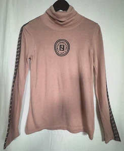Maglione donna FENDI rosa pallido maglia girocollo taglia small logo S - Foto 1 di 11