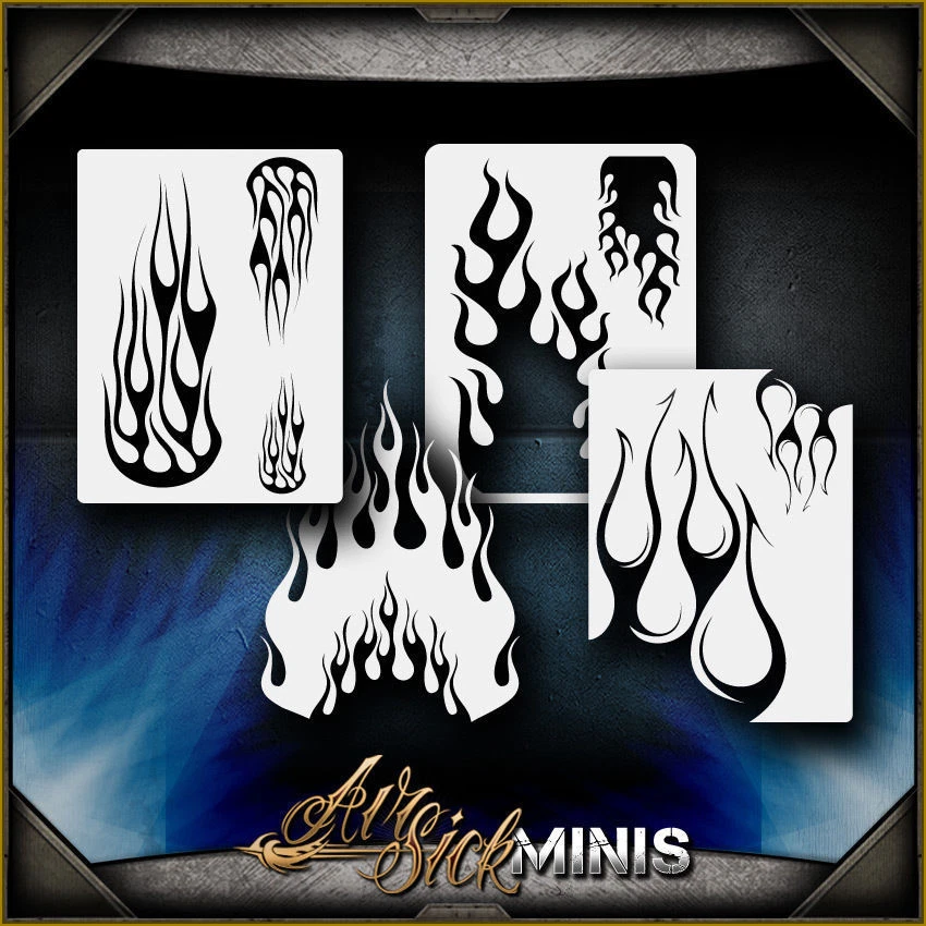 AIRSICK STENCILS Mini Flame Set 1 Airbrush Stencil Template Airsick
