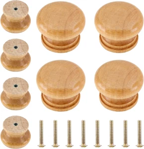 8 Pcs Natural Wood Dresser Knobs, round Wooden Cabinet Knobs, Mushroom Shape Dra - Picture 1 of 12