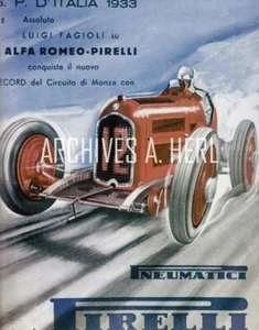 1933 Alfa Romeo and Pirelli TIPO B Luigi Fagioli 230 kmhr Monza record print - Picture 1 of 1