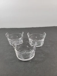 Set of 3 Vintage Clear Etched Floral Glass Ramekins w/Pour Spouts Handles 3" - Picture 1 of 10