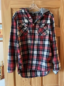 Fly Society Button Up Flannel Hoodie Size Medium - Picture 1 of 3