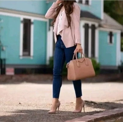 Chaqueta de moto Blank NYC para mujer talla XS rosa polvorienta drapeada frontal imitación gamuza Foto 1 de 3