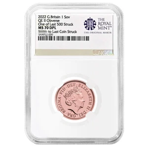 2022 U.K. 1 Sovereign Queen Elizabeth ll Gold NGC MS70DPL Last 500 Struck Roy... - Picture 1 of 2