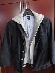 NWOT GAP Kids Oxford blazer with hood lined Jacket coat Black pin stripe BOY M8 - Picture 1 of 12