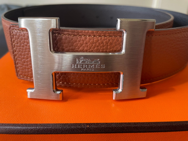 Hermes Constance reversible belt in blue jeans/black calfskin at 1stDibs