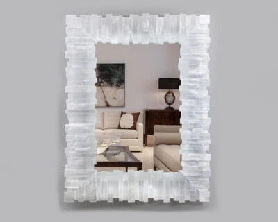 Selenite Top Mirror Frame, Gemstone Mosaic Art Top Mirror Frame, Hallway Decors - Image 1 of 3